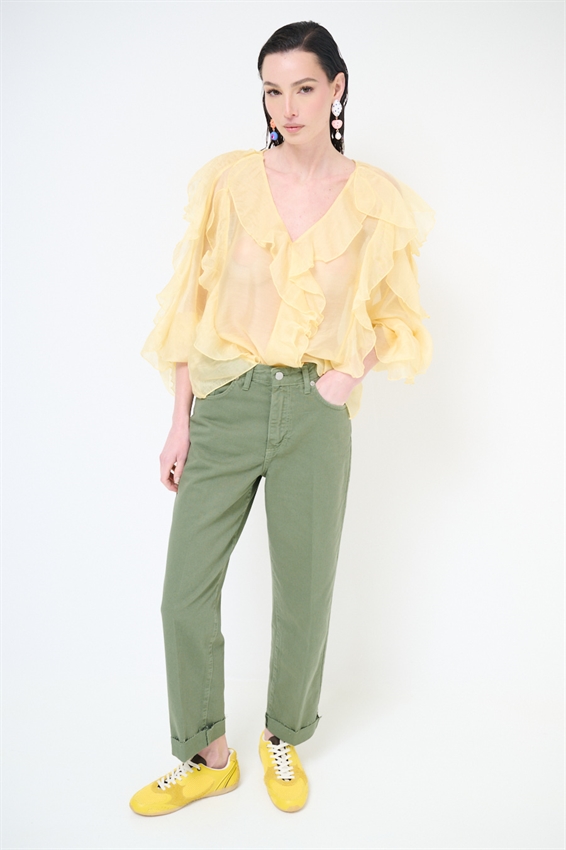 PANTA CHINO CON RISVOLTO E TAGLIO VIVO VERDE MILITARE