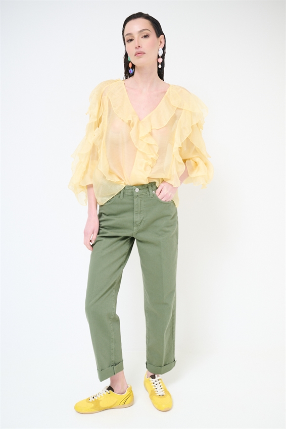 PANTA CHINO CON RISVOLTO E TAGLIO VIVO VERDE MILITARE