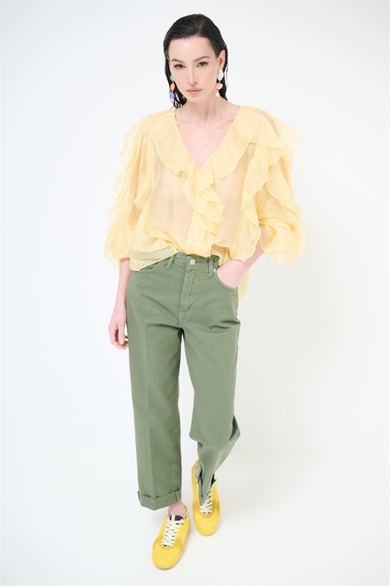 PANTA CHINO CON RISVOLTO E TAGLIO VIVO VERDE MILITARE