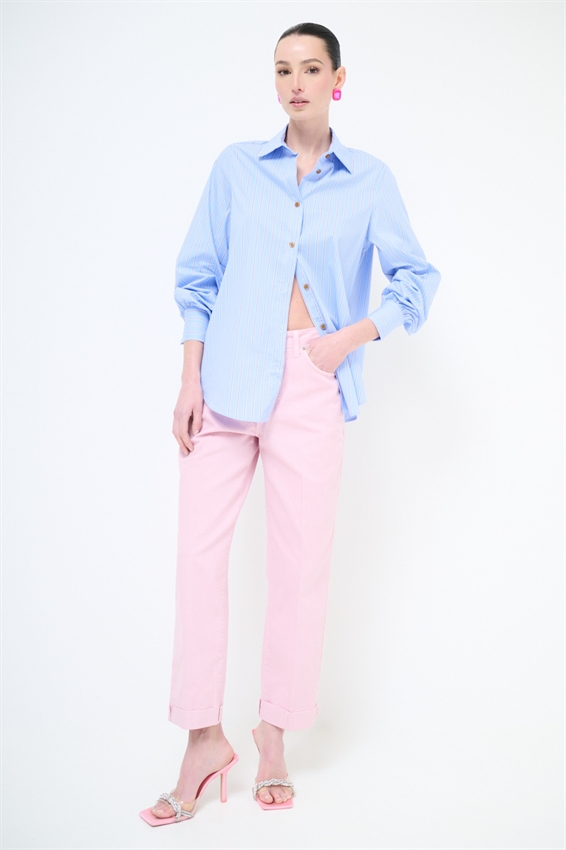 PANTA CHINO CON RISVOLTO E TAGLIO VIVO ROSA