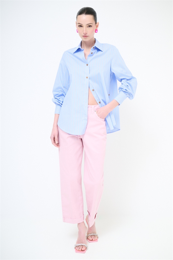 PANTA CHINO CON RISVOLTO E TAGLIO VIVO ROSA