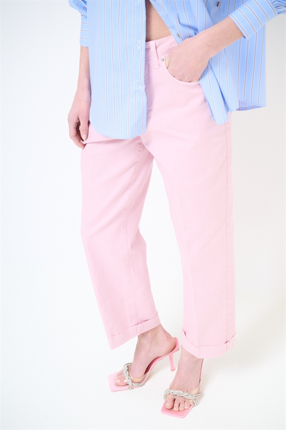 PANTA CHINO CON RISVOLTO E TAGLIO VIVO ROSA