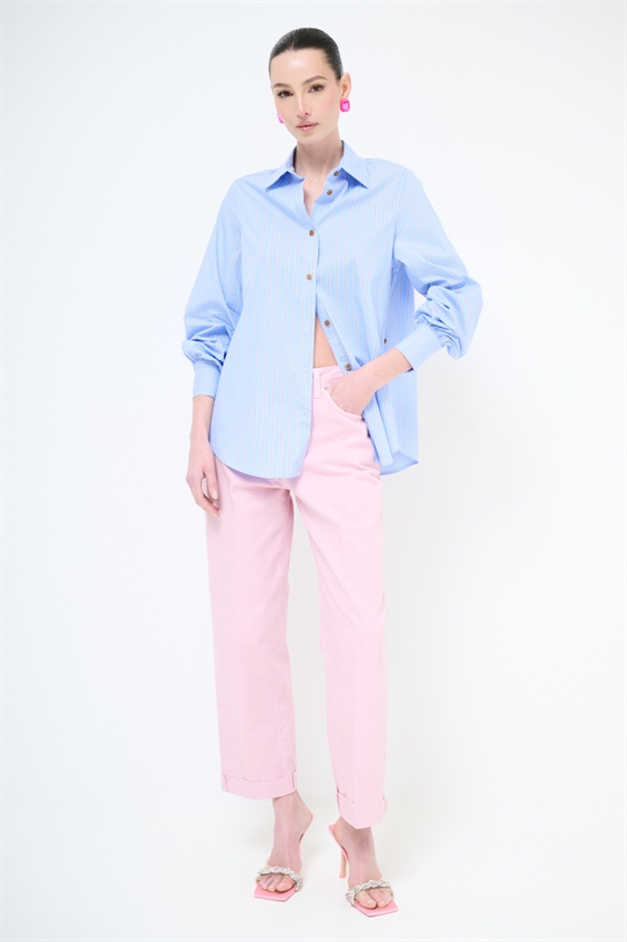 PANTA CHINO CON RISVOLTO E TAGLIO VIVO ROSA