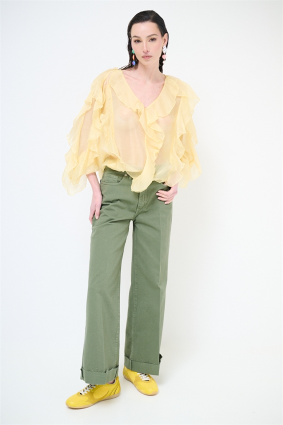 PANTAPALAZZO CON RISVOLTO E TAGLIO VIVO