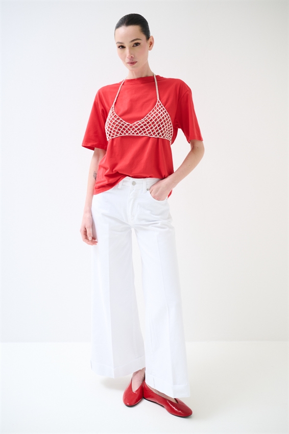 PANTAPALAZZO CON RISVOLTO E TAGLIO VIVO BIANCO