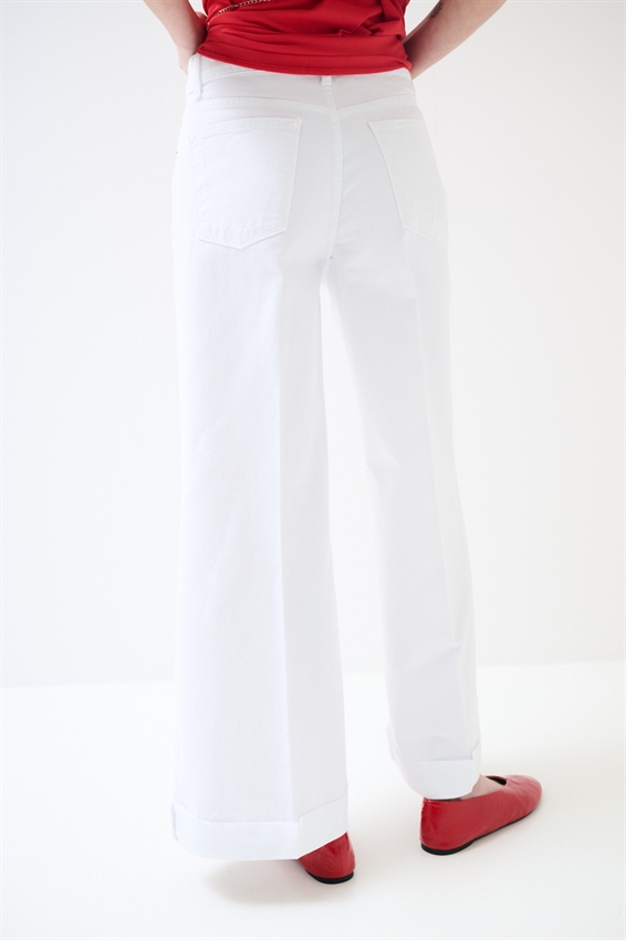 PANTAPALAZZO CON RISVOLTO E TAGLIO VIVO BIANCO