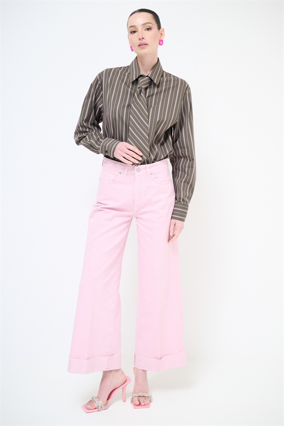 PANTAPALAZZO CON RISVOLTO E TAGLIO VIVO ROSA