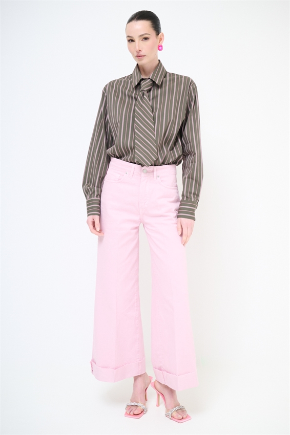 PANTAPALAZZO CON RISVOLTO E TAGLIO VIVO ROSA