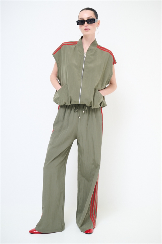 PANTALONE CON BANDE LYOCELL VERDE MILITARE