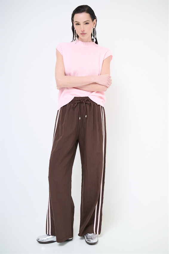 PANTALONE CON BANDE LYOCELL MORO