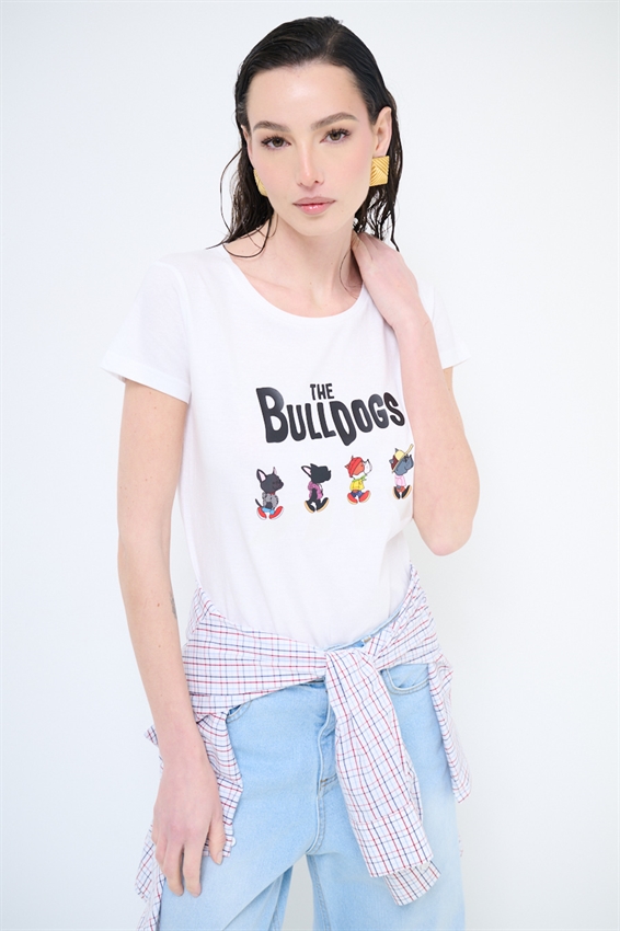 T-SHIRT STAMPA THE BULDOGS BIANCO