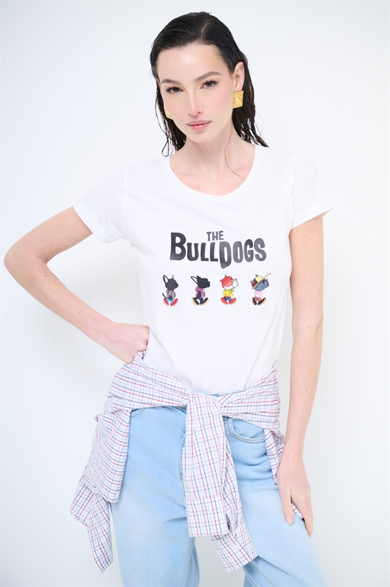 T-SHIRT STAMPA THE BULDOGS BIANCO