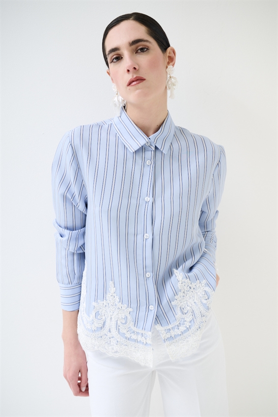 CAMICIA A RIGHE CON PIZZO