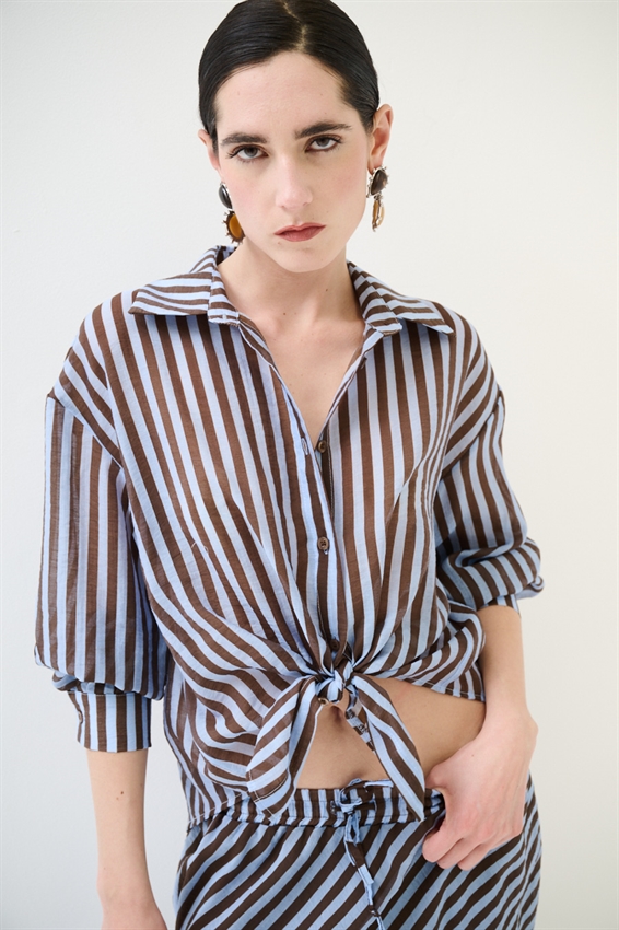 CAMICIA OVER A RIGHE MORO/CELESTE