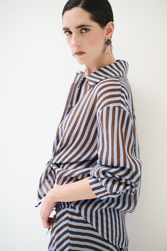 CAMICIA OVER A RIGHE MORO/CELESTE