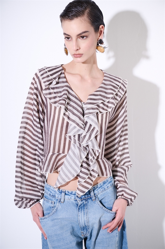 CAMICIA CON VOLANT A RIGHE