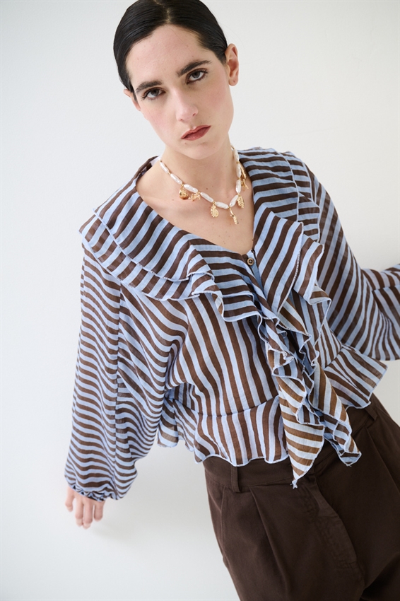 CAMICIA CON VOLANT A RIGHE