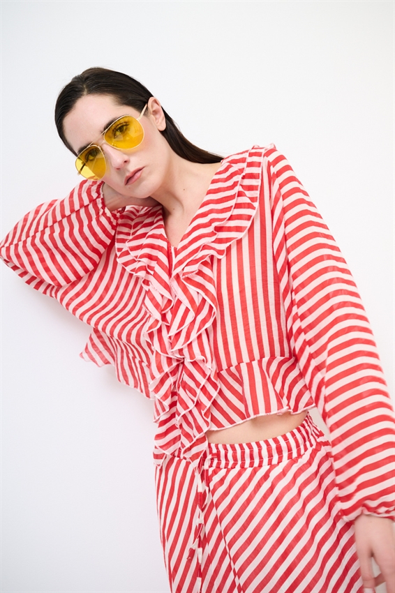 CAMICIA CON VOLANT A RIGHE