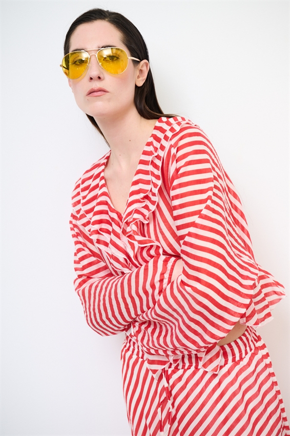 CAMICIA CON VOLANT A RIGHE