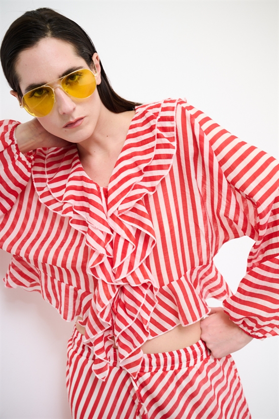 CAMICIA CON VOLANT A RIGHE