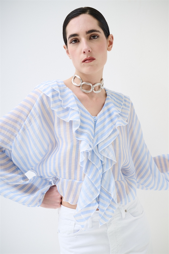 CAMICIA CON VOLANT A RIGHE