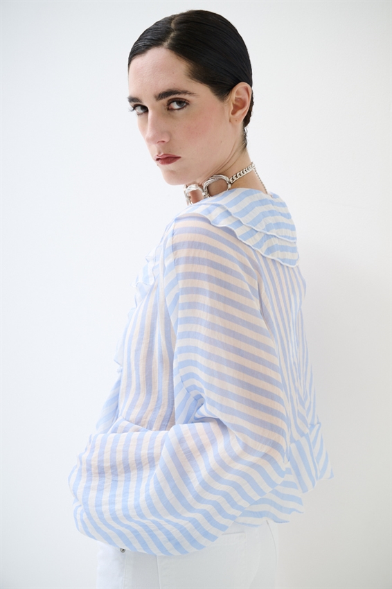 CAMICIA CON VOLANT A RIGHE