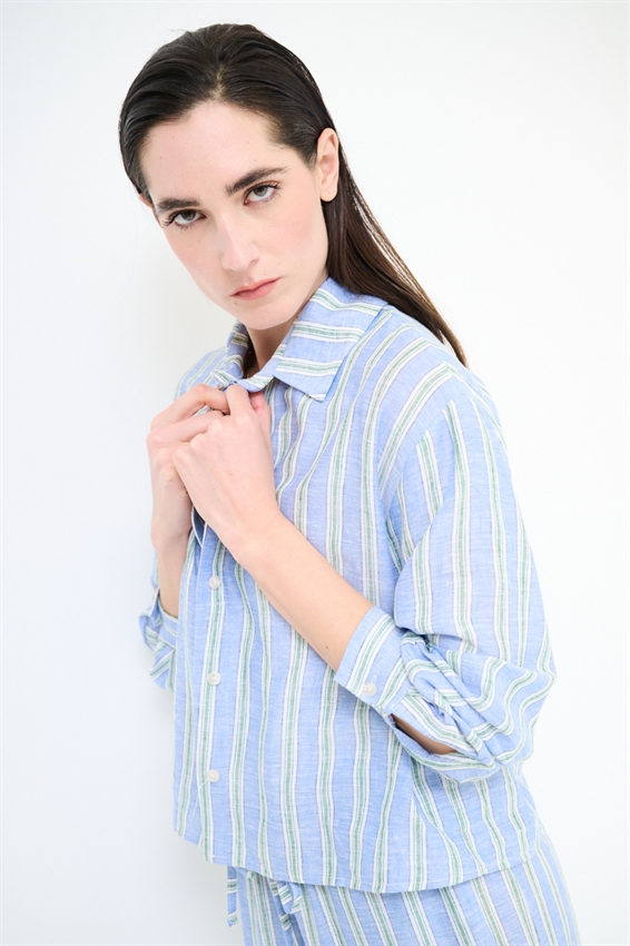 CAMICIA A RIGHE CELESTE