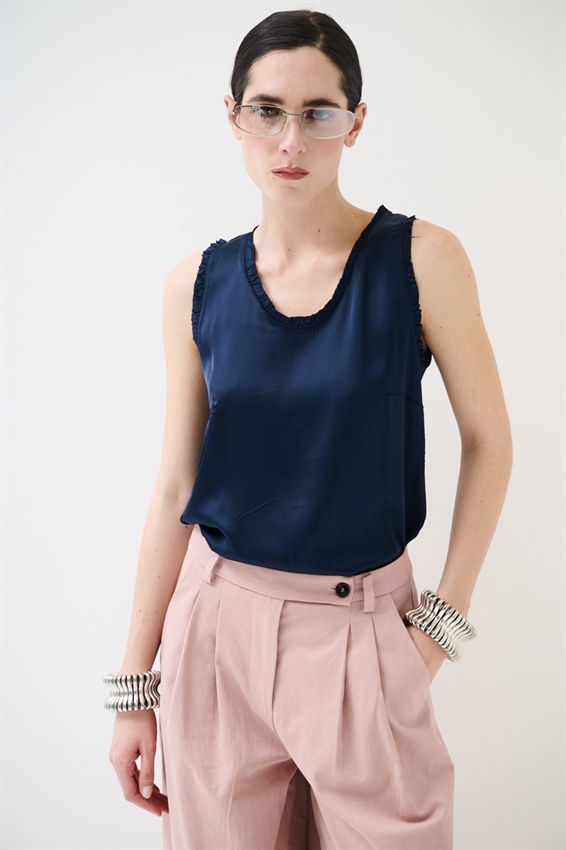 CANOTTA IN RASO VISCOSA CON ROUCHES