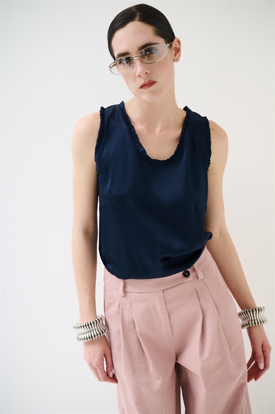 CANOTTA IN RASO VISCOSA CON ROUCHES