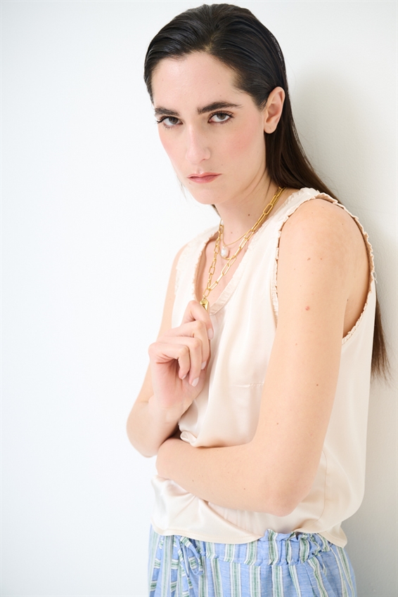 CANOTTA IN RASO VISCOSA CON ROUCHES