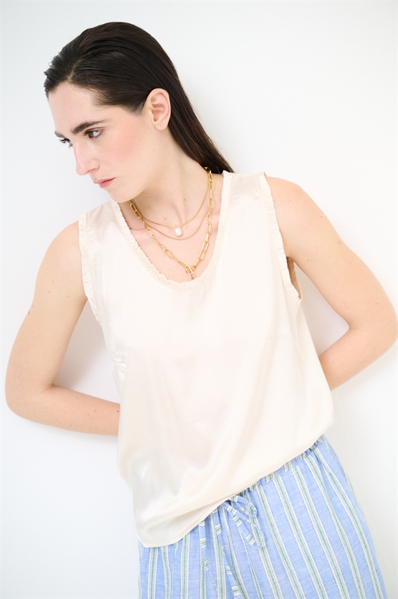 CANOTTA IN RASO VISCOSA CON ROUCHES