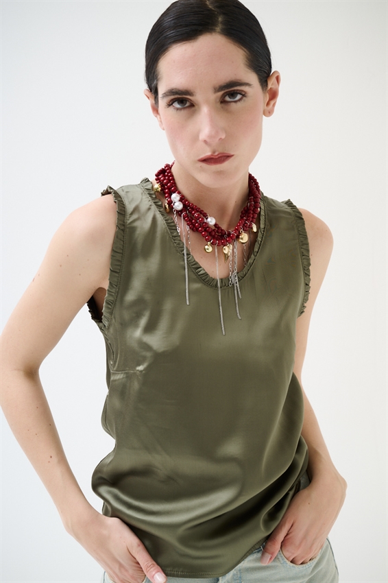 CANOTTA IN RASO VISCOSA CON ROUCHES