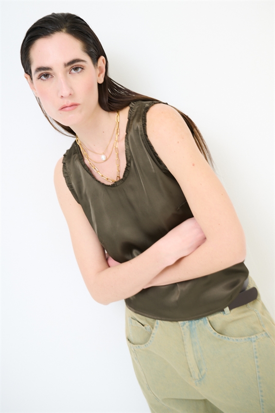 CANOTTA IN RASO VISCOSA CON ROUCHES