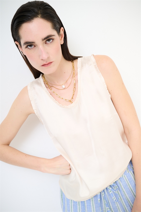 CANOTTA IN RASO VISCOSA CON ROUCHES BURRO