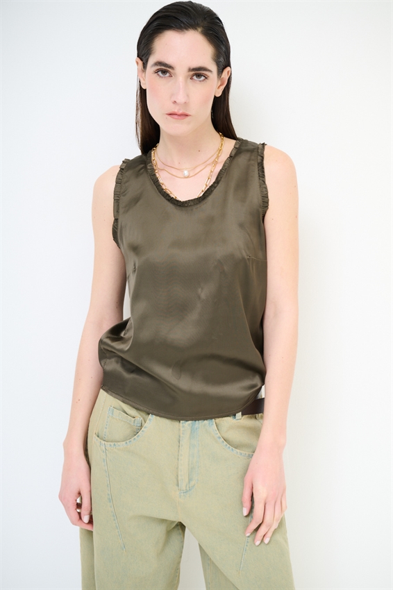 CANOTTA IN RASO VISCOSA CON ROUCHES MORO