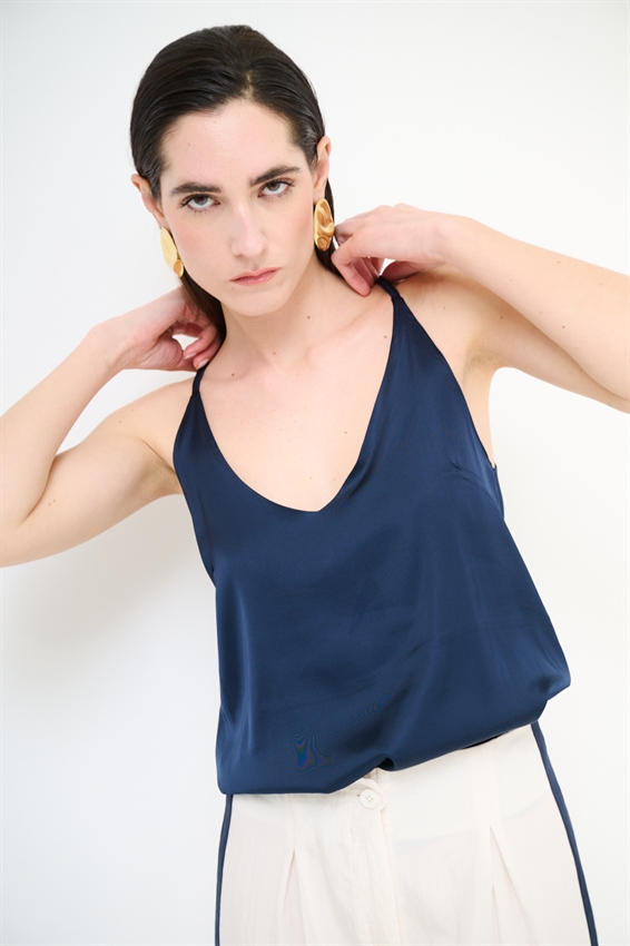 CANOTTA BASIC CON SPALLINI REGOLABILI IN VISCOSA BLU