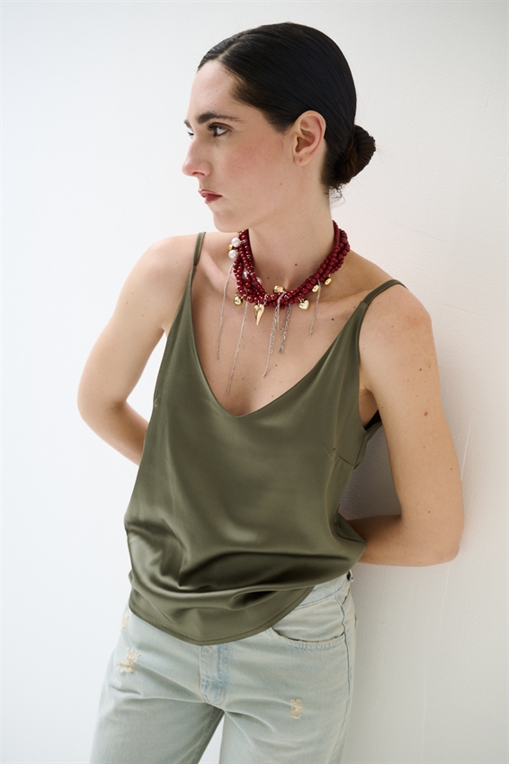 CANOTTA BASIC CON SPALLINI REGOLABILI IN VISCOSA VERDE MILITARE