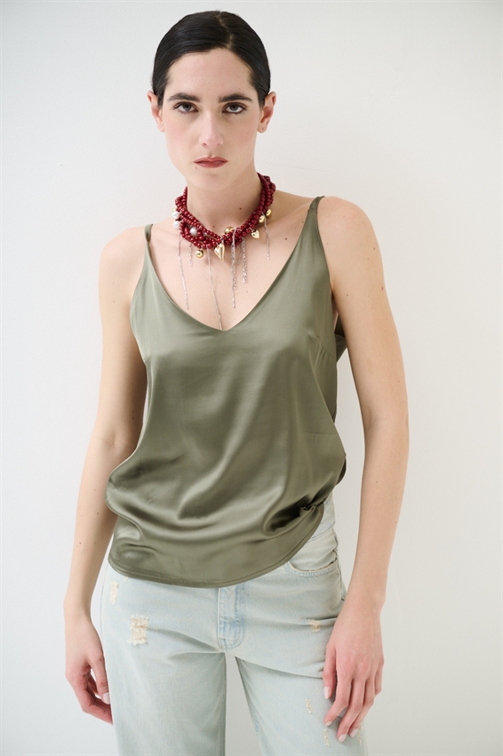 CANOTTA BASIC CON SPALLINI REGOLABILI IN VISCOSA VERDE MILITARE