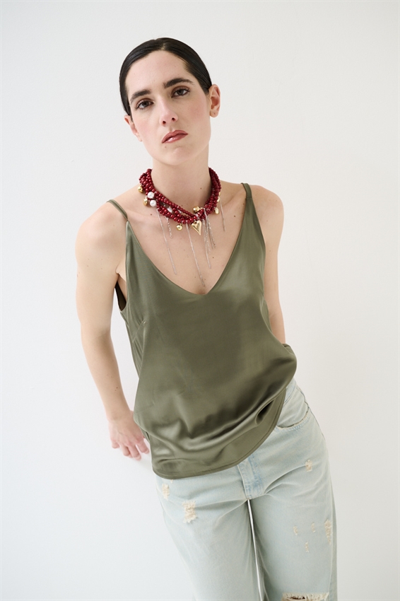 CANOTTA BASIC CON SPALLINI REGOLABILI IN VISCOSA VERDE MILITARE