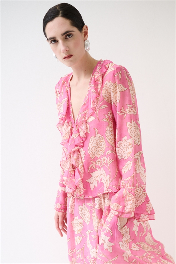 CASACCA CON VOLANT STAMPATA ROSA