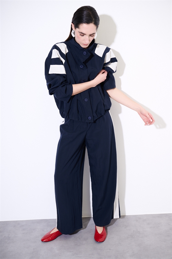 BOMBER CON BOTTONI BICOLOR BLU/BURRO