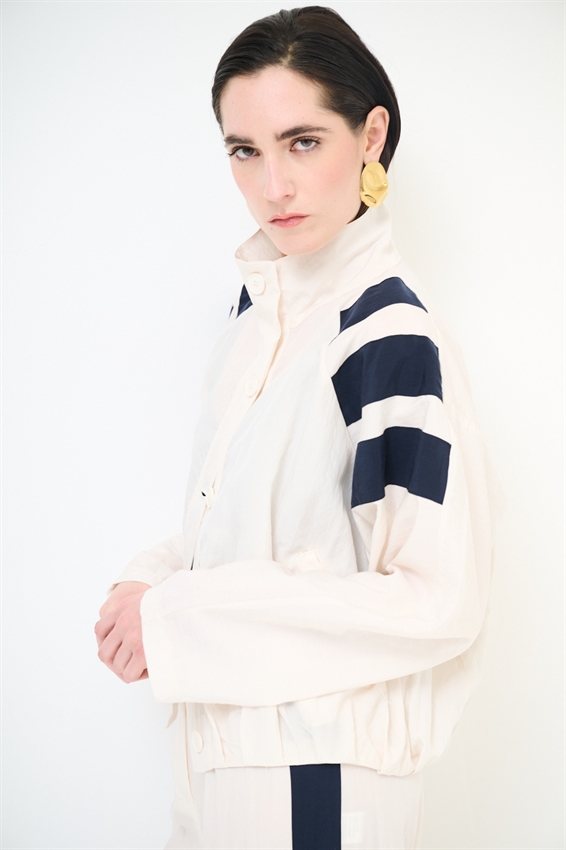 BOMBER CON BOTTONI BICOLOR BURRO/BLU