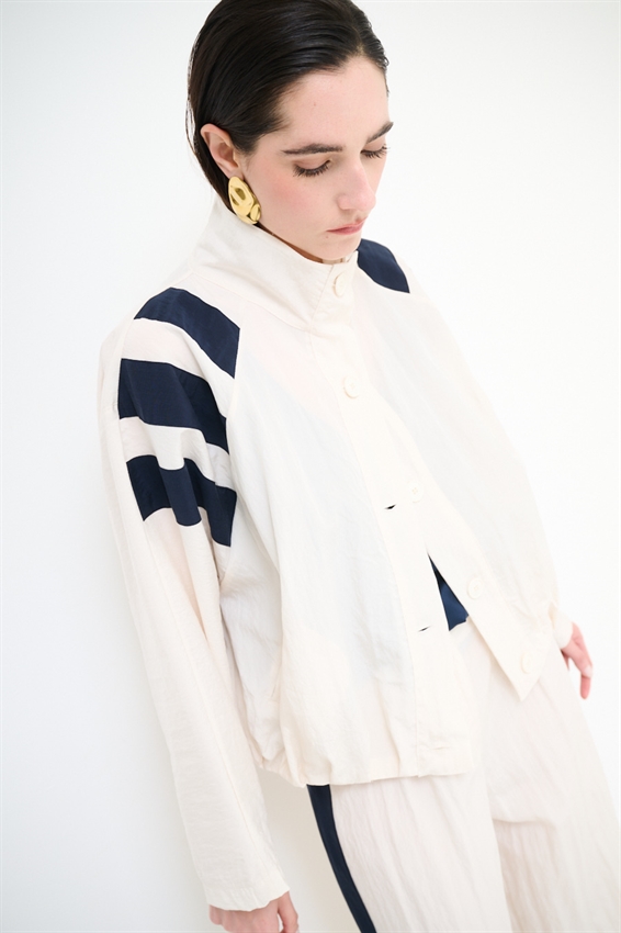 BOMBER CON BOTTONI BICOLOR BURRO/BLU