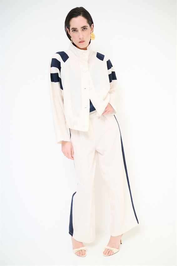 BOMBER CON BOTTONI BICOLOR BURRO/BLU