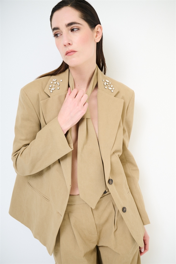 GIACCA IN COTONE CON PIETRE SU COLLETTO CAMMELLO