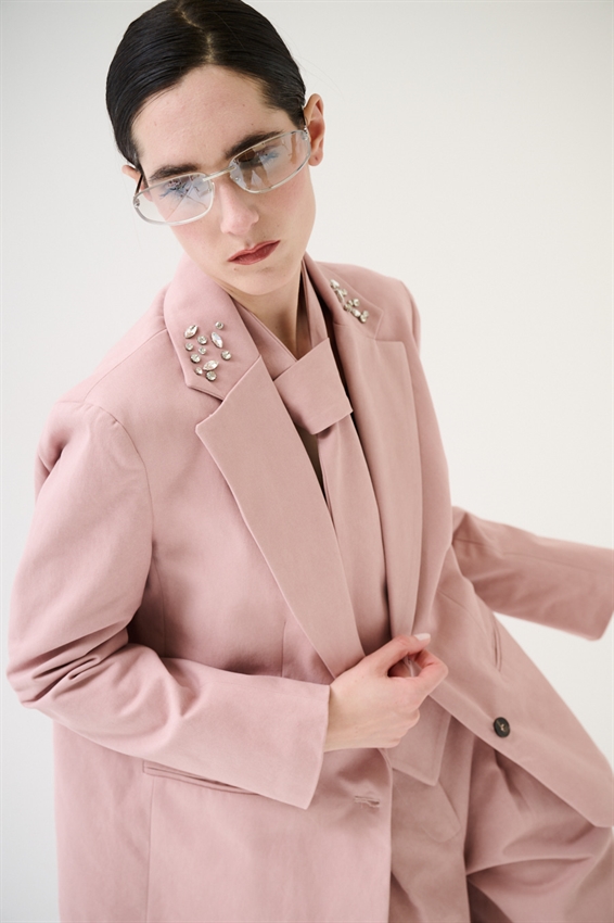 GIACCA IN COTONE CON PIETRE SU COLLETTO ROSA