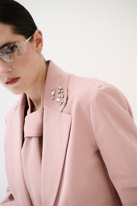 GIACCA IN COTONE CON PIETRE SU COLLETTO ROSA