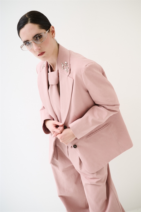 GIACCA IN COTONE CON PIETRE SU COLLETTO ROSA