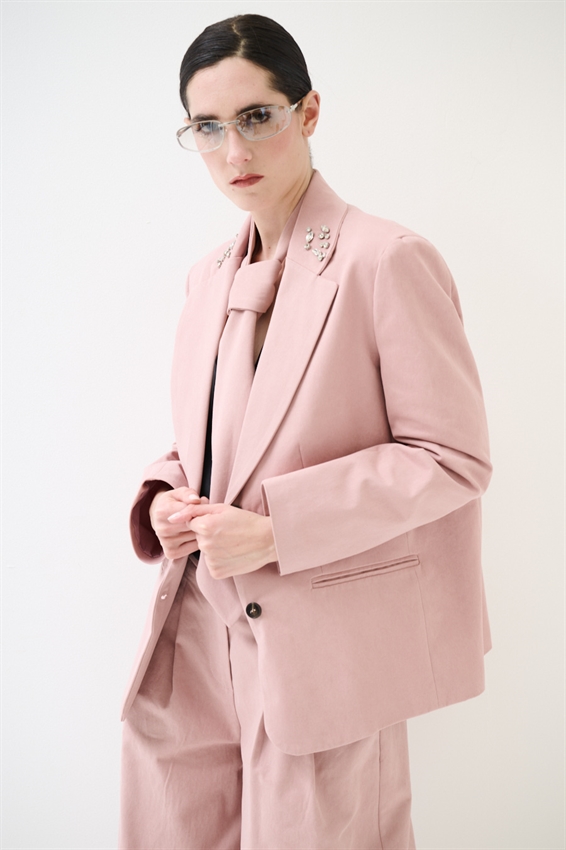 GIACCA IN COTONE CON PIETRE SU COLLETTO ROSA