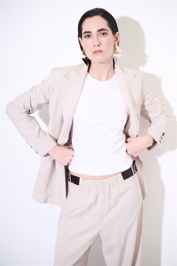 GIACCA AVVITATA A 2 BOTTONI CON PATTINE BEIGE